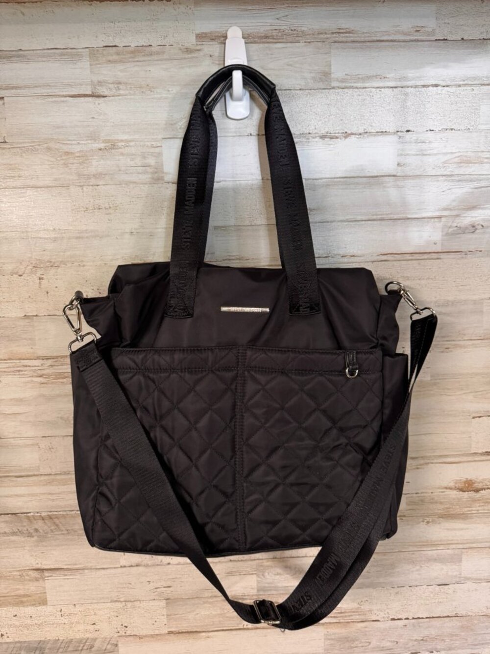 STEVE MADDEN BLACK SLOUCHY QUILTED TOTE